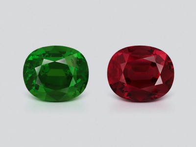 Kontrastierendes paar spinell und tsavorit-granat im ovalschliff 1,71 carats, Burma, Tansania photo