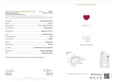 Certificate Mahenge-spinel im herzschliff leuchtend pink-rot 3,71 karat, Tansania