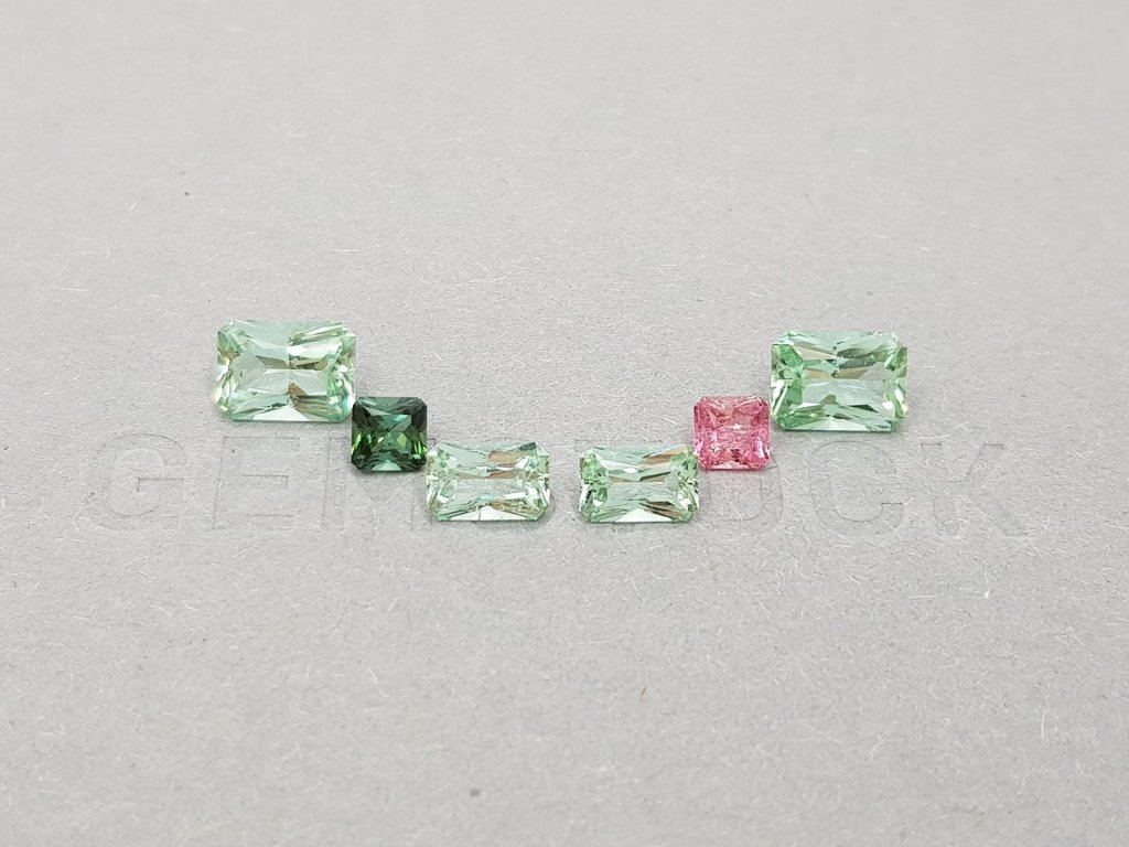 Set of pink and green radiant cut tourmalines 4.61 ct, Afghanistan Image №1