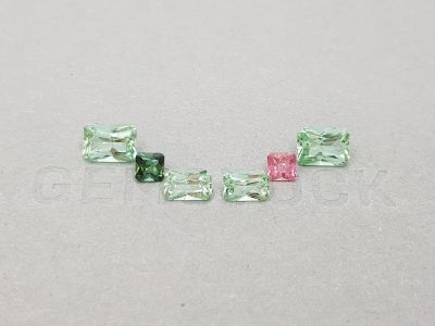 Set of pink and green radiant cut tourmalines 4.61 ct, Afghanistan photo