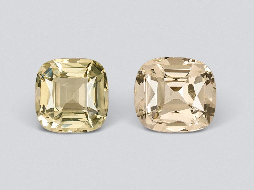 Pair of greenish-yellow cushion cut beryls 2.33 carats, Nigeria Image №1