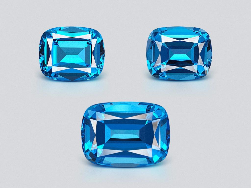 Conjunto de topacio azul brillante (azul suizo) talla cojín 43,40 quilates, Brasil  Image №1