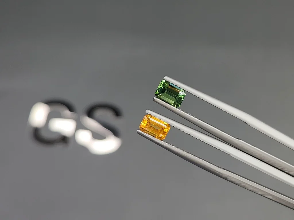 Contrasting pair of tourmaline and spessartine octagon cut 1.79 carats, Africa Image №3