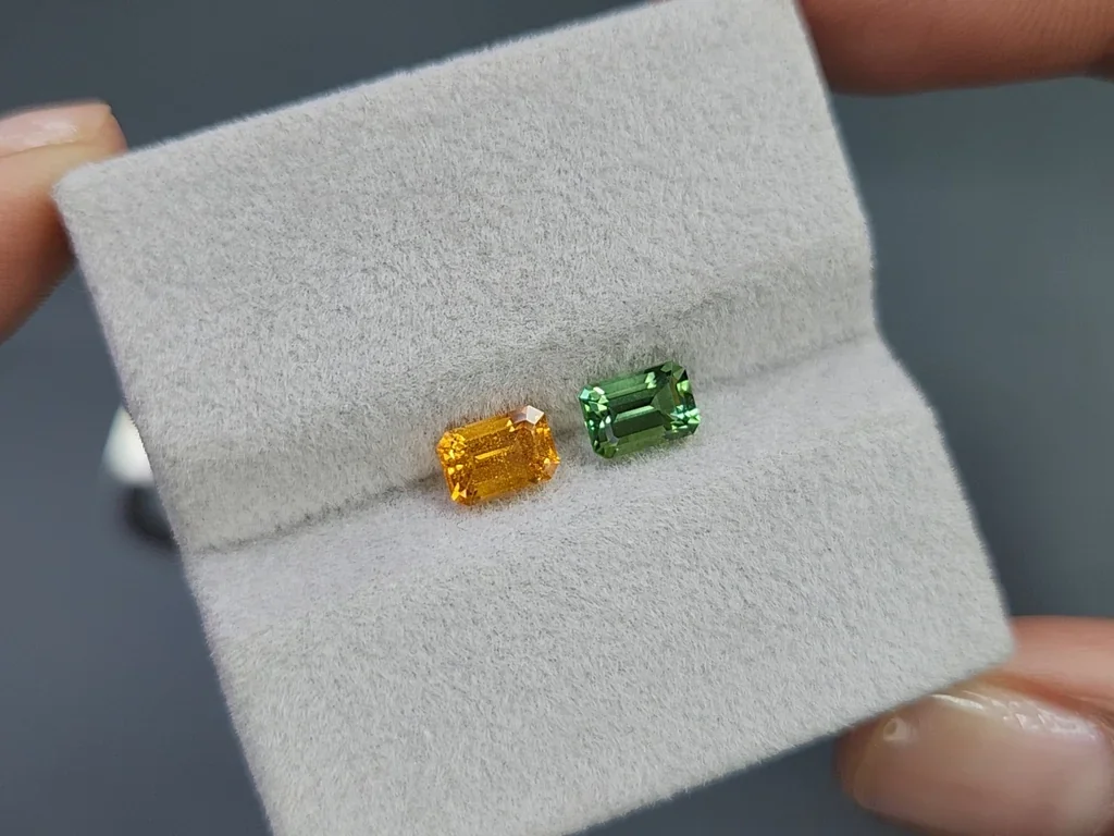 Contrasting pair of tourmaline and spessartine octagon cut 1.79 carats, Africa Image №4