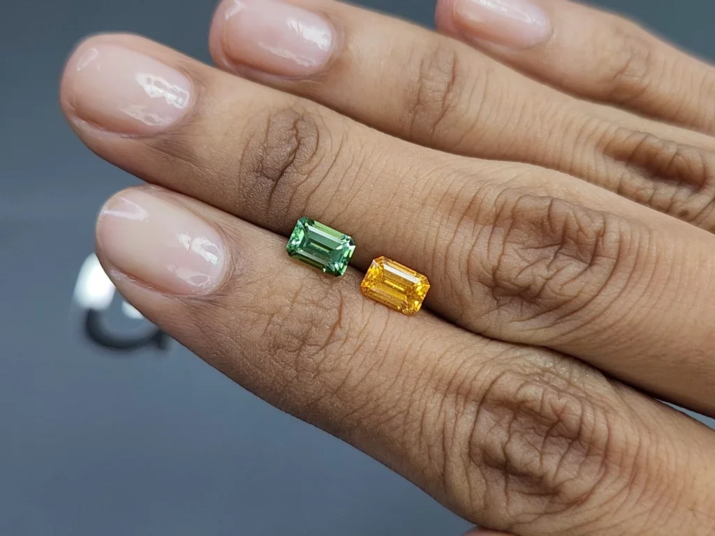 Contrasting pair of tourmaline and spessartine octagon cut 1.79 carats, Africa Image №2