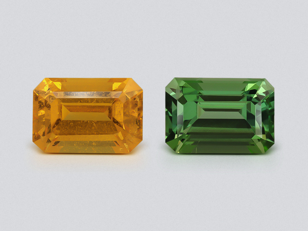 Contrasting pair of tourmaline and spessartine octagon cut 1.79 carats, Africa Image №1