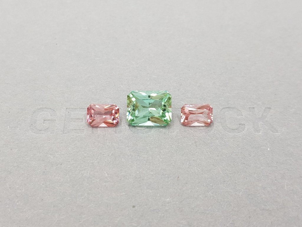 Set of green and pink radiant cut tourmalines 3.95 ct, Afghanistan Image №1
