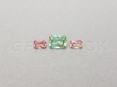 Set of green and pink radiant cut tourmalines 3.95 ct, Afghanistan photo