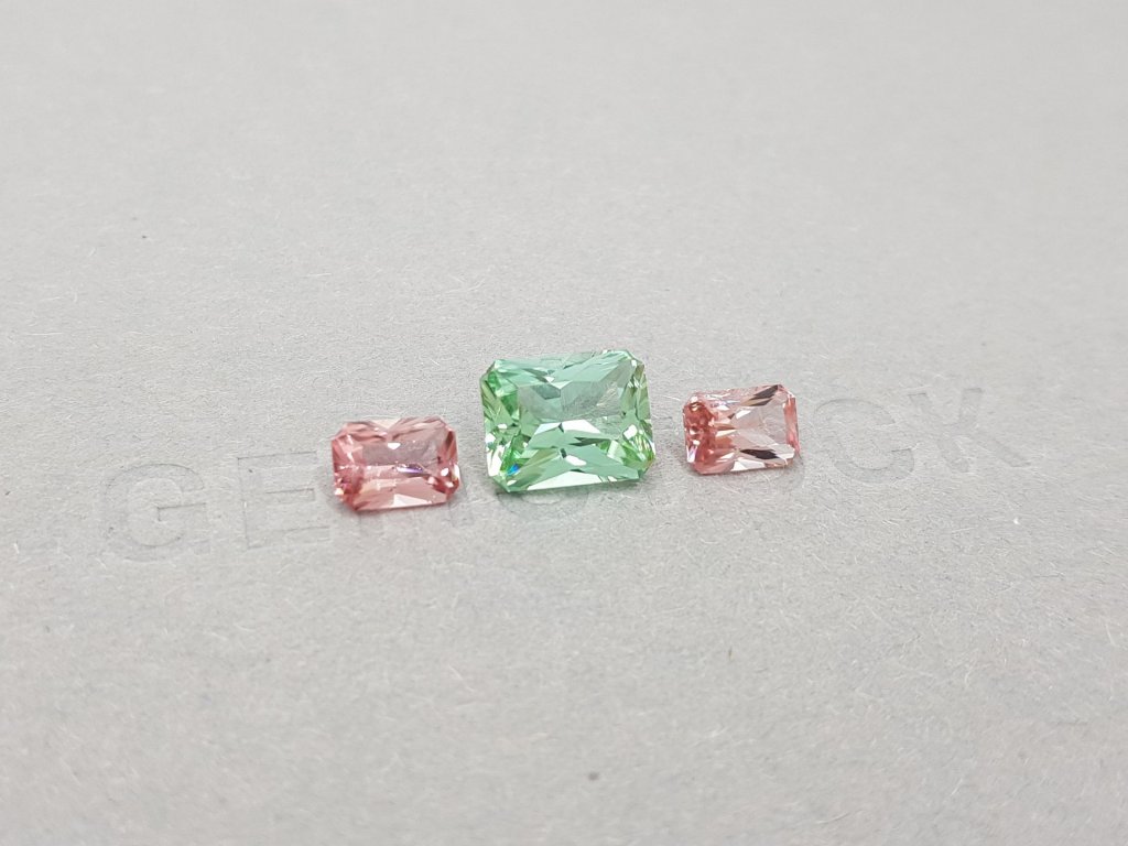 Set of green and pink radiant cut tourmalines 3.95 ct, Afghanistan Image №2