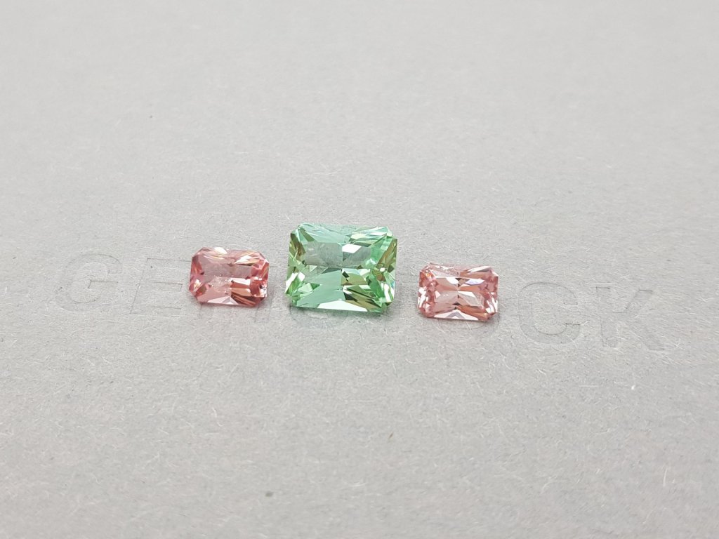 Set of green and pink radiant cut tourmalines 3.95 ct, Afghanistan Image №3