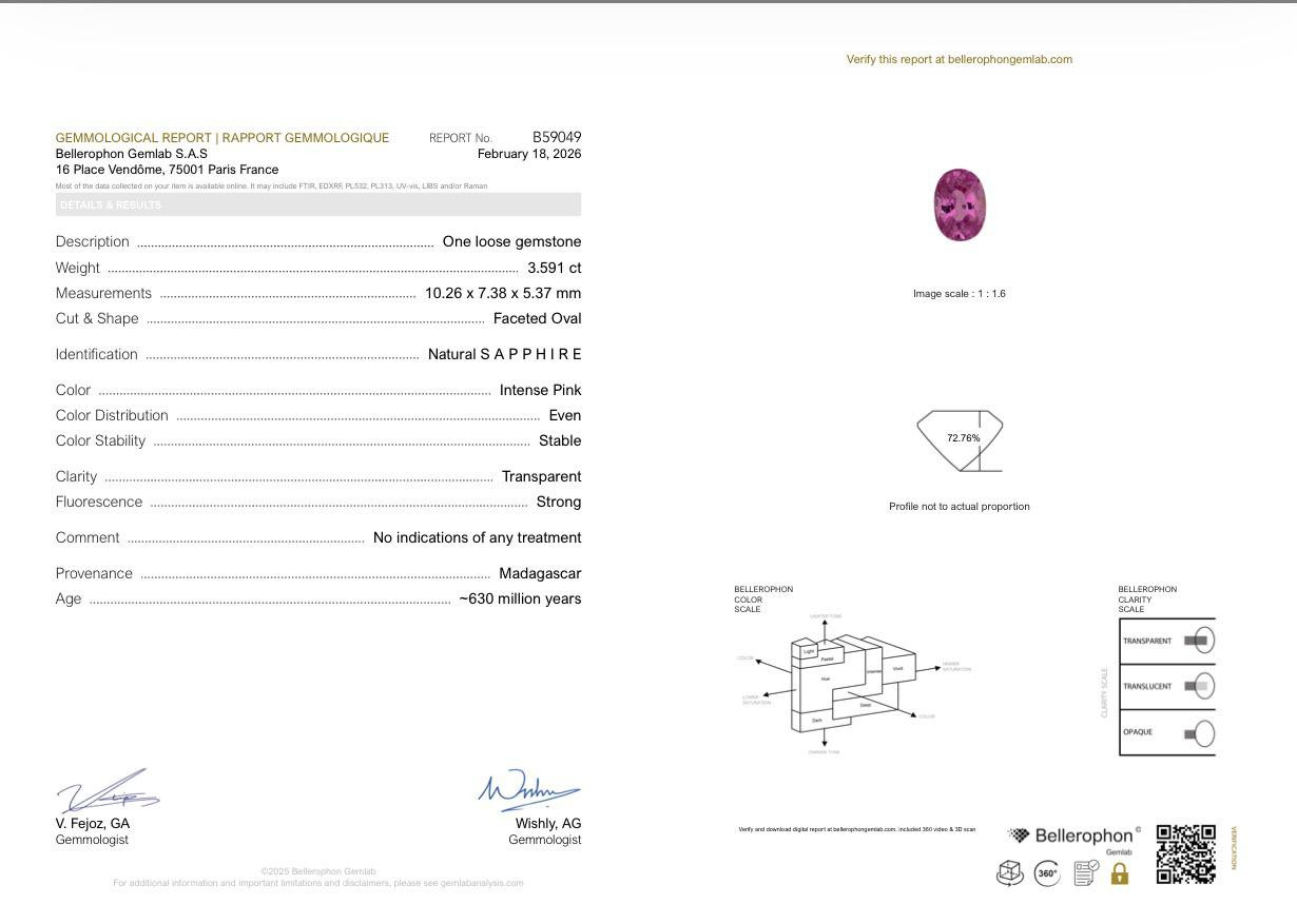 Saphir ovale rose intense non chauffé de 3,59 carats, Madagascar Image №6
