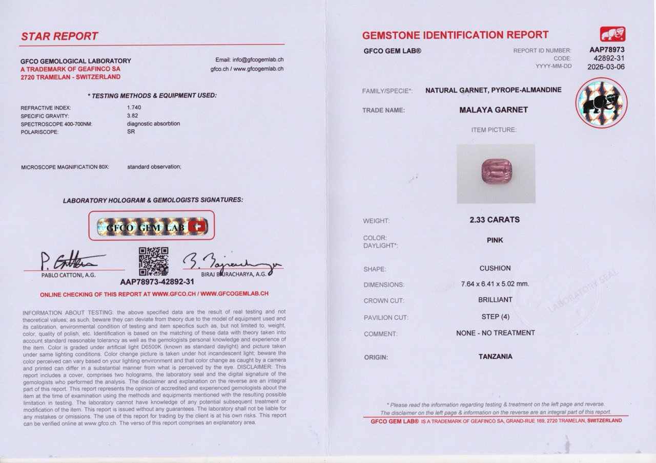 Malaya-granat kissenförmiger 2,33 karat, Tansania  Image №6
