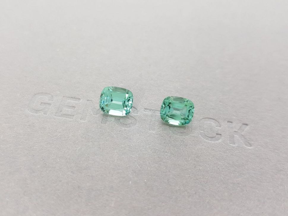 A pair of mint tourmaline from Afghanistan to cut 2.98 carat cushion Image №2
