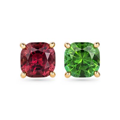 Red and green tourmaline earrings in 18K yellow gold photo