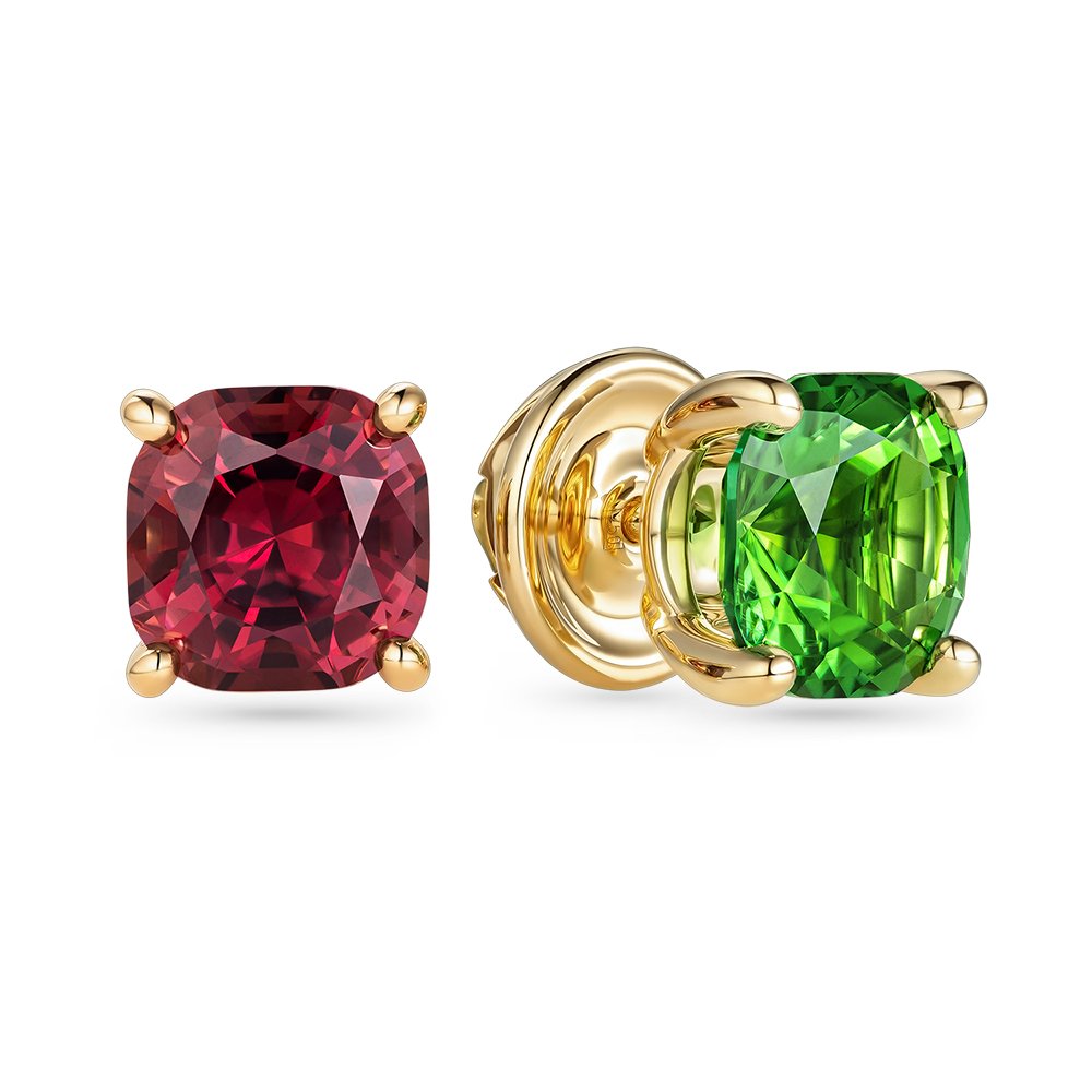 Red and green tourmaline earrings in 18K yellow gold Image №2