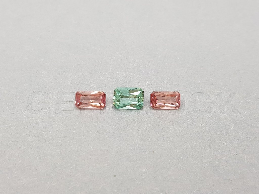 Set of pink and green radiant cut tourmalines 2.49 ct, Afghanistan Image №1