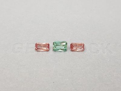 Set of pink and green radiant-cut tourmalines 2.49 ct, Afghanistan photo
