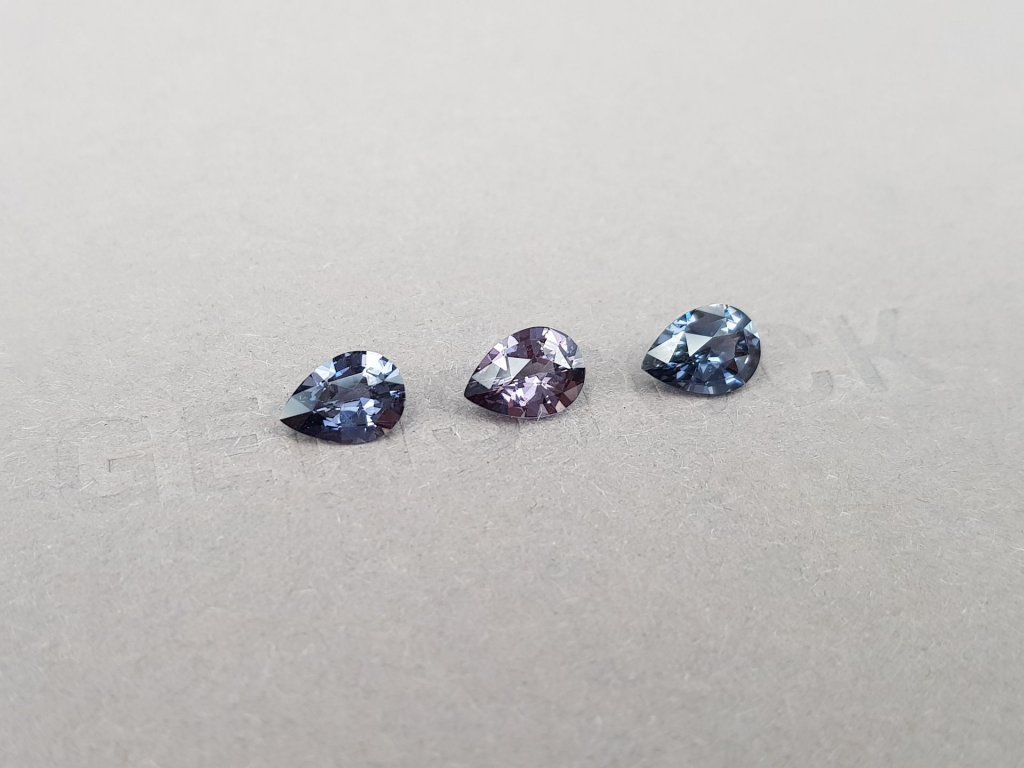 Set of blue and purple pear-cut spinels 2.12 ct, Burma Image №2