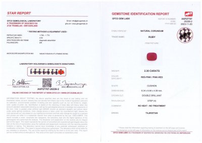 Certificate Seltener unbehandelter Pamir-Rubin im Kissenschliff, 2,30 Karat, Tadschikistan