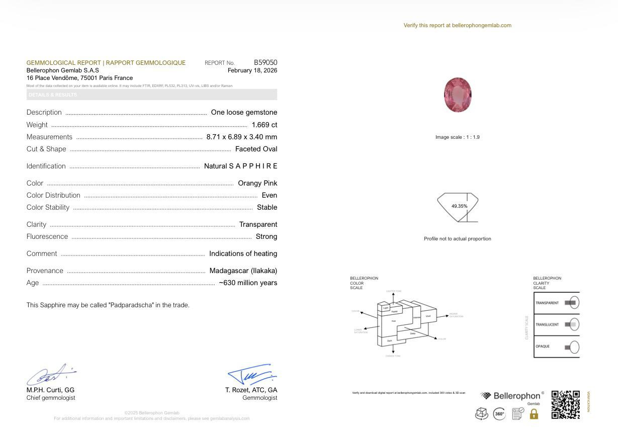 Saphir Padparadscha, taille ovale 1,67 carat, Madagascar Image №6