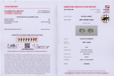 Certificate Pair of grossular garnets oval cut  1.49 carats, Tanzania