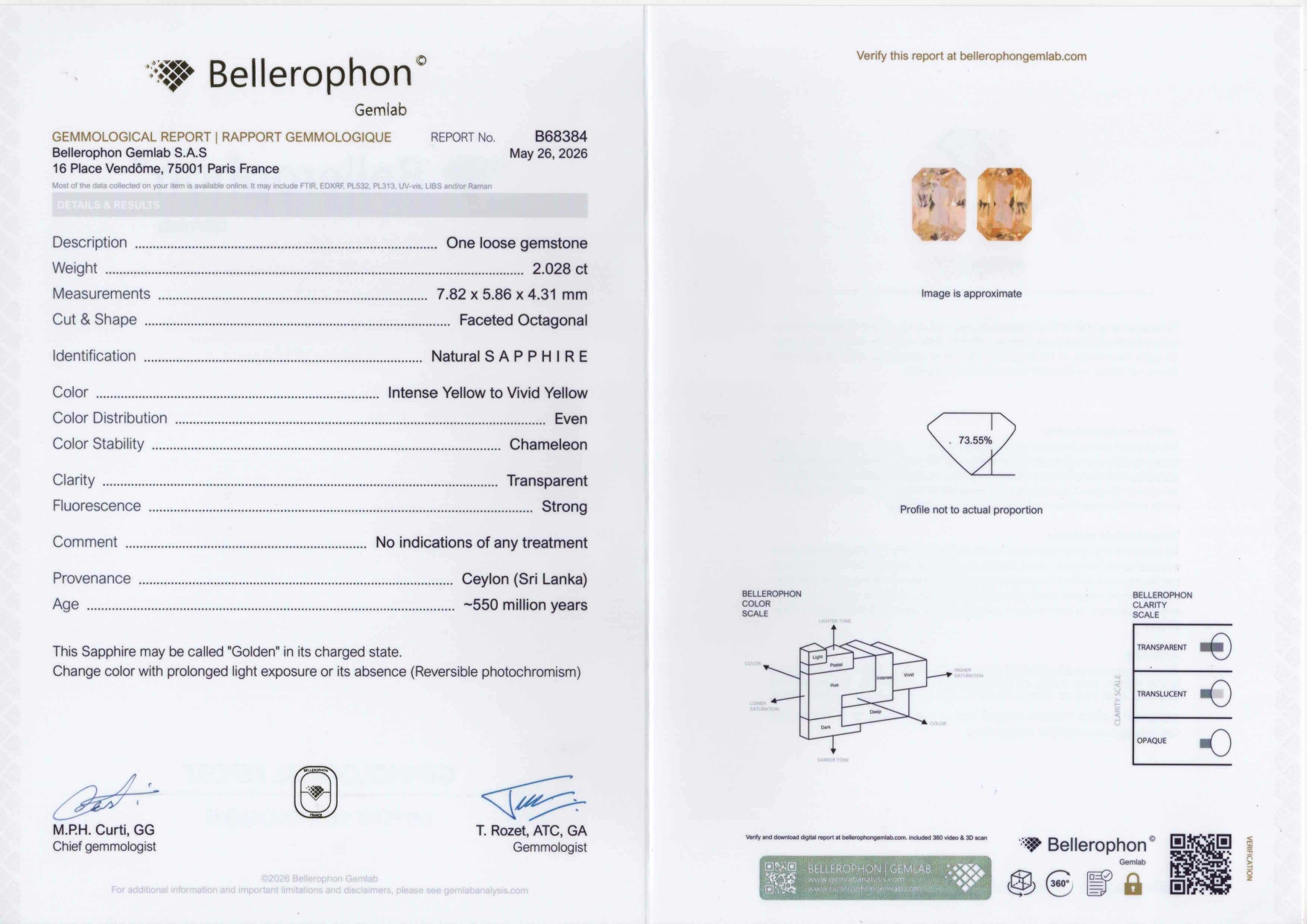 Unbehandelter goldgelber saphir, chamäleon förmiger, strahlend geschliffener 2,03 karat,aus Sri Lanka Image №6