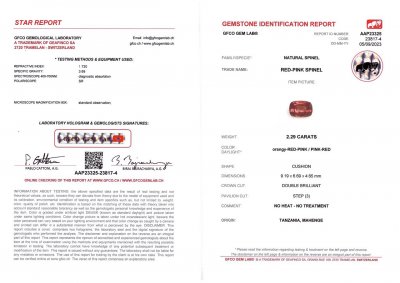 Certificate Mahenge-Kissenschliff aus rotem Spinell mit 2,29 Karat