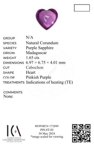 Zafiro talla corazón púrpura 1,65 quilates, Madagascar  Image №6
