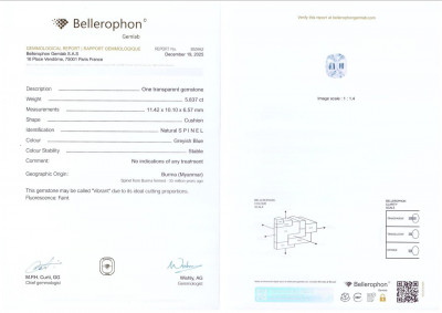 Certificate Espinela de talla cojín de 5,84 quilates, Birmania 