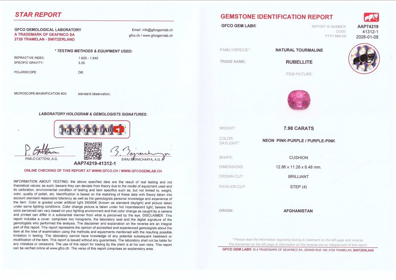 Tourmaline rubellite rose vif taille coussin 7,98 carats, Afghanistan Image №6