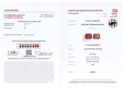 Certificate Achteckiger Rubellit-Satz 5,36, Afrika