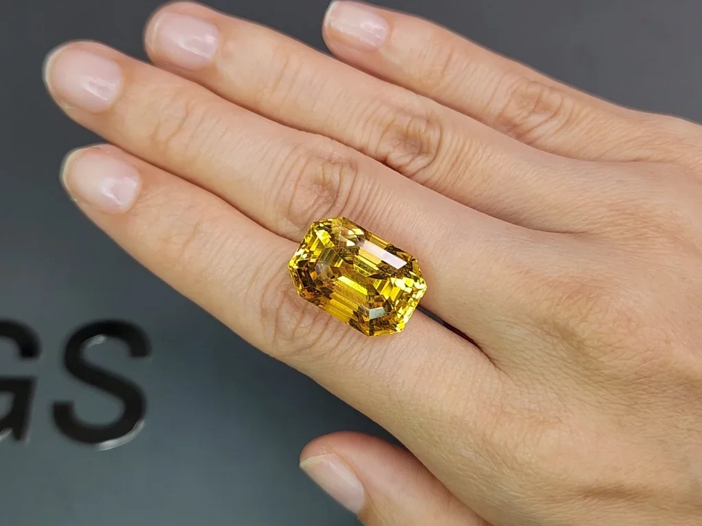 Rare unheated Vibrant vivid yellow sapphire in octagon cut 28.09 carats, Sri Lanka Image №2