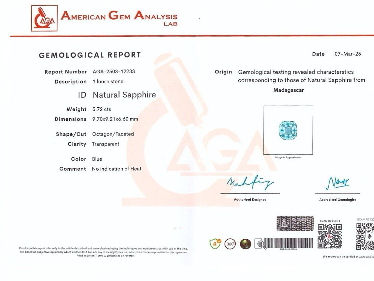 Saphir taille radiant non chauffé de couleur sarcelle, 5,72 carats, Madagascar Image №6