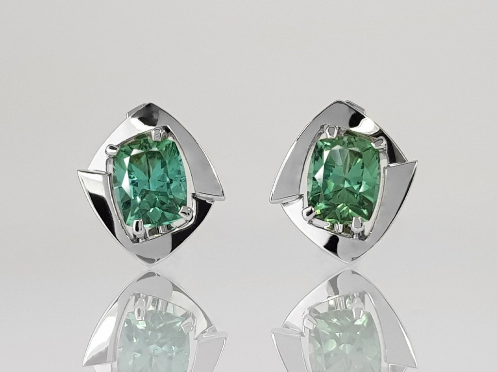 Earrings with mint tourmalines in 18K white gold Image №1