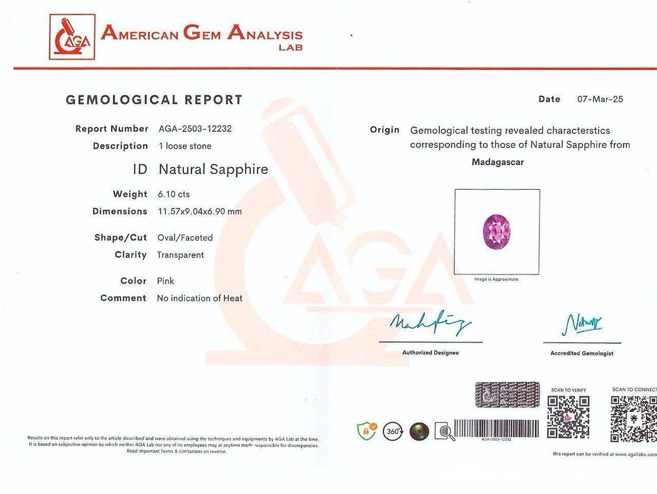 Saphir rose taille ovale de 6,10 carats, Sri Lanka Image №6