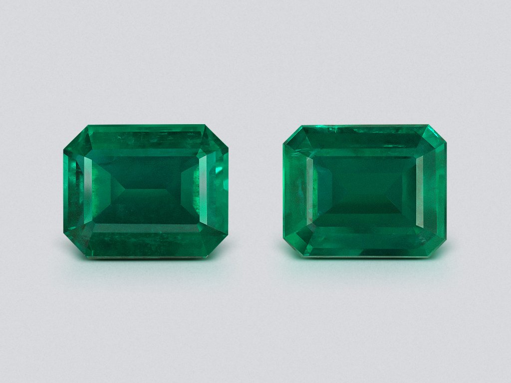 Pair of emeralds Vivid Green octagon cut 15.11 carats, Zambia Image №1