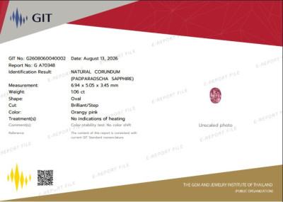 Certificate Unbehandelter Padparadscha saphir im oval-schliff 1,06 karat, Sri Lanka