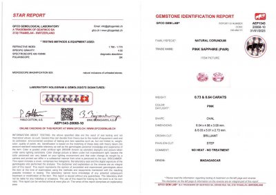 Certificate Pair of unheated oval cut pink sapphires 1.37 ct, Madagascar