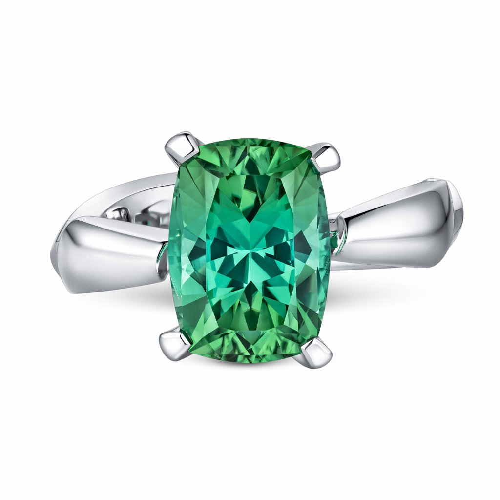 Mint tourmaline ring in 18K white gold Image №2
