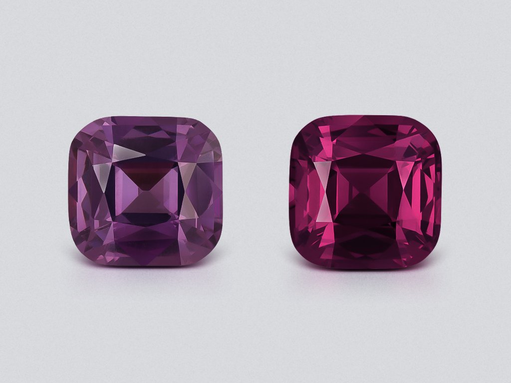 Kontrastierendes paar aus lavendel und lila spinell im kissenschliff 5,02 carats, Tansania Image №1