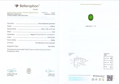 Certificate Ensemble de tsavorites ovales un vert éclatant 8,18 carats, Afrique