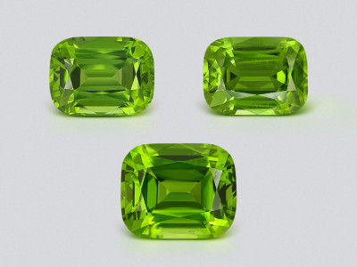 Set of Vivid yellow green peridots 23.82 carats cushion-cut, Burma photo