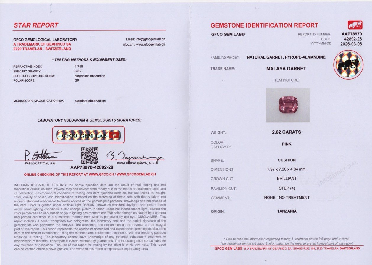 Malaya-granat im kissenschliff 2,62 karat, Tansania  Image №6