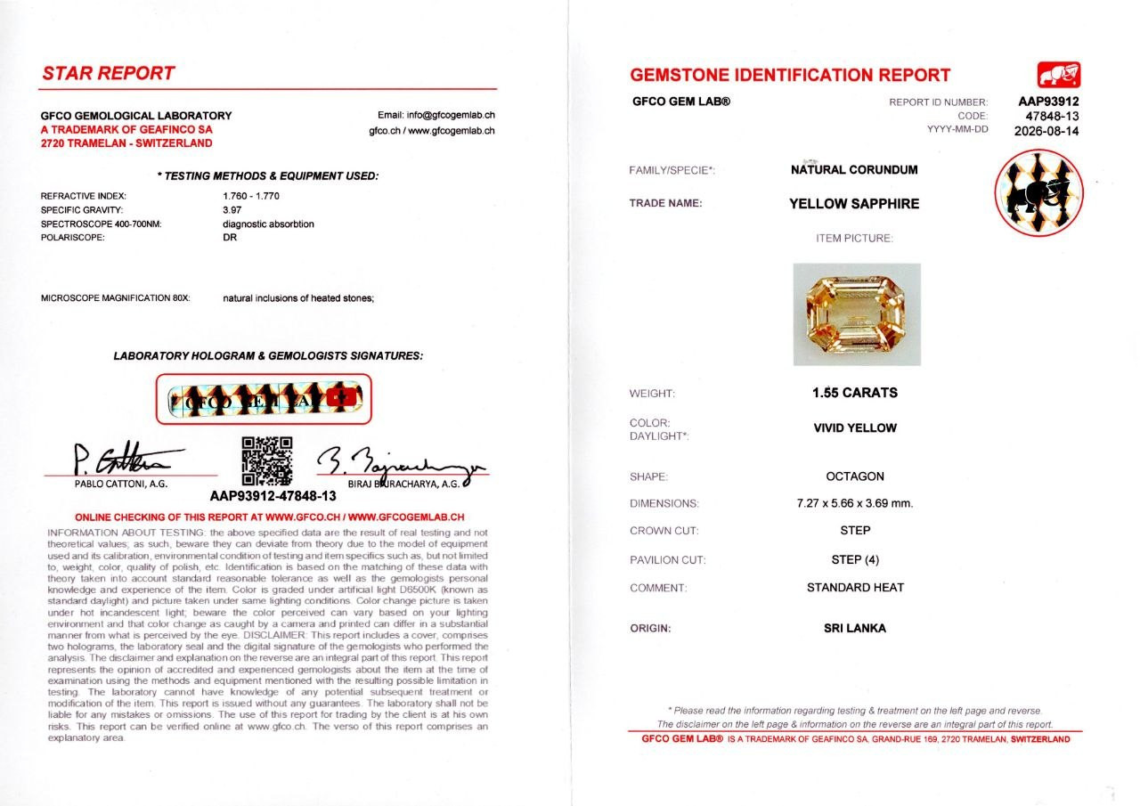 Leuchtend gelber saphir im oktagon-schliff 1,55 karat, Sri Lanka Image №6