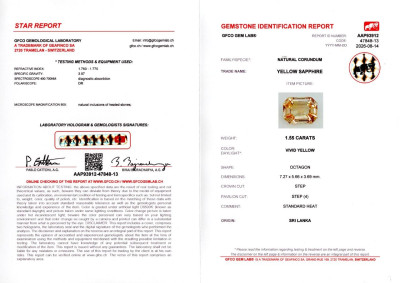 Certificate Leuchtend gelber saphir im oktagon-schliff 1,55 karat, Sri Lanka