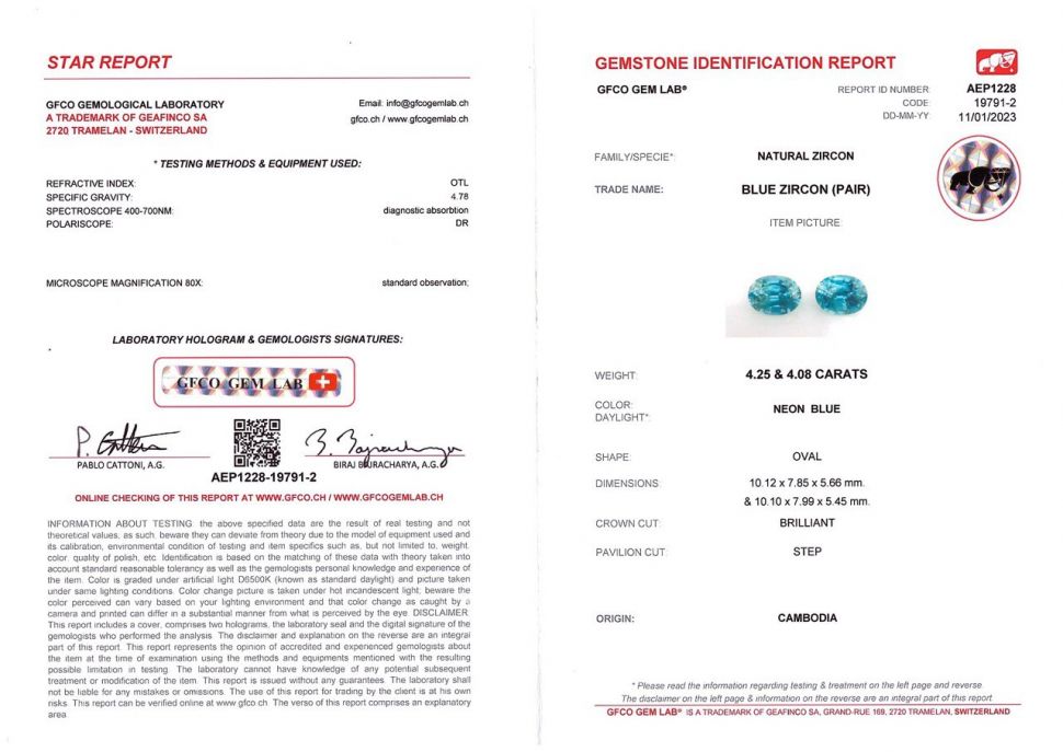Pair of blue zircons from Cambodia 8.33 ct Image №5
