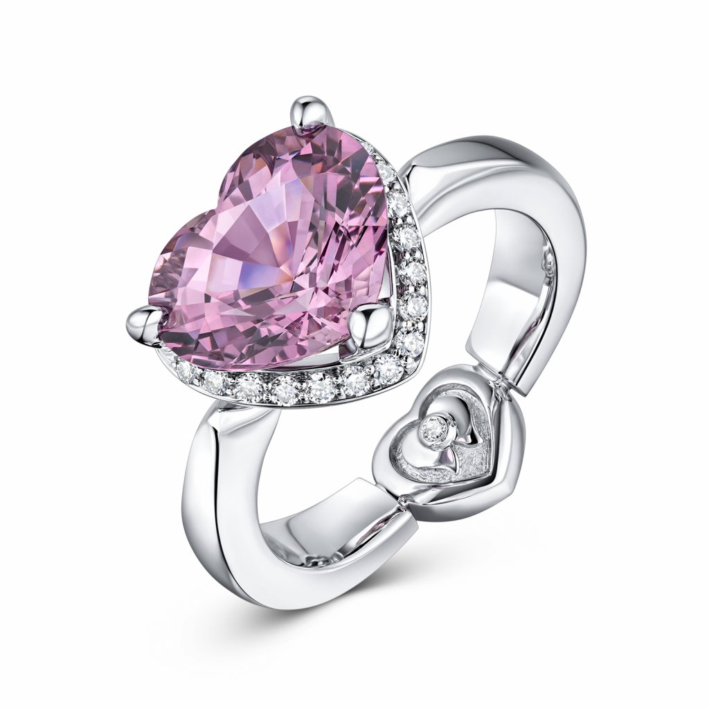 Ring mit rosa Spinell und Diamanten aus 18 Karat Weißgold Image №1