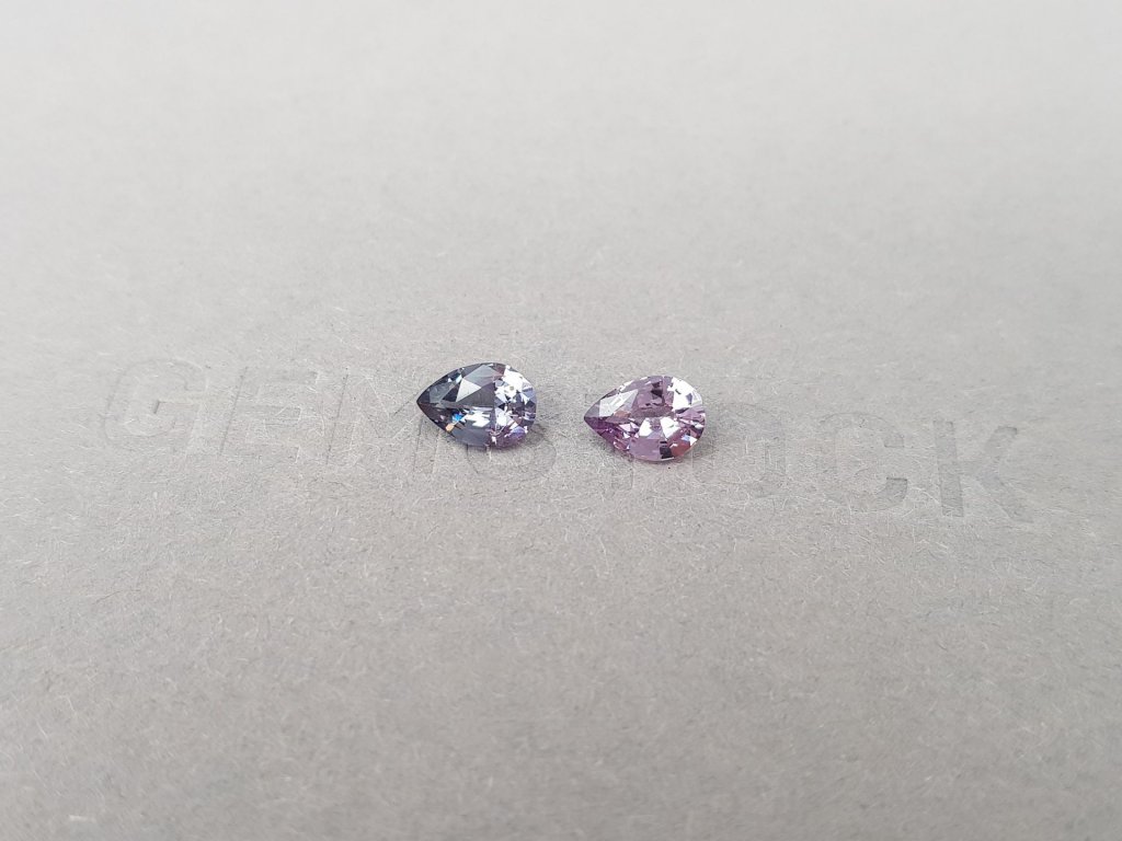 Pair of pink and steel gray pear-cut spinels 1.07 ct Image №3