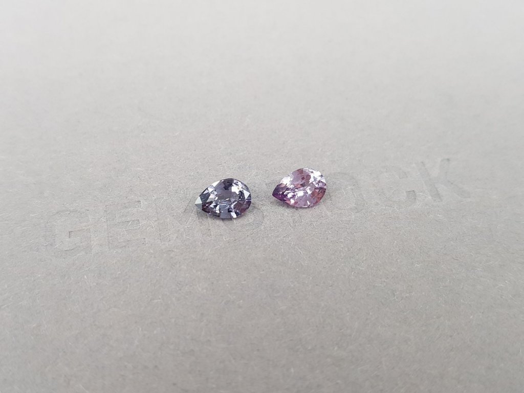 Pair of pink and steel gray pear-cut spinels 1.07 ct Image №2