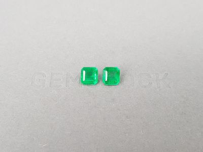 Pair of Vivid Green emerald cut emeralds 1.89 ct, Colombia photo